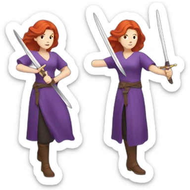 redhead women in purple fighting with sword sticker