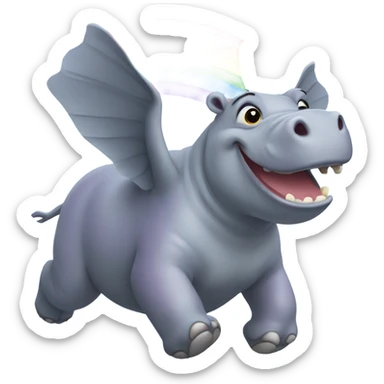 Flying rainbow hippopotamus  sticker