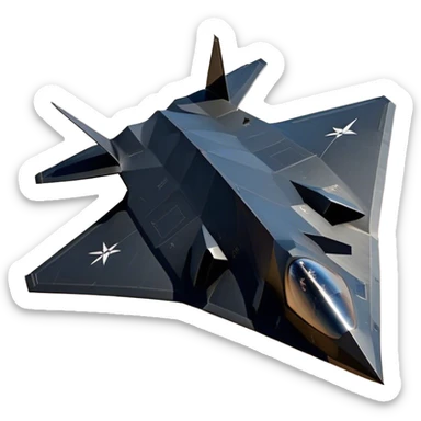 F-117 Nighthawk - Lockheed Martin (Stealth Grey) A futuristic stealth attack aircraft with a distinct faceted, angular design in a stealthy matte grey. Its sharp, jagged edges and unconventional, almost alien-like shape make it look like a shadow cutting through the night sky. The surface should appear non-reflective with subtle panel lines. sticker