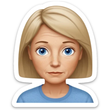 create a 57 year old woman. with short dark blonde hair. greyish blue eyes. some wrinkles and freckles. light skin. sticker