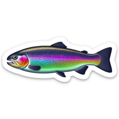 realistic rainbow trout fish bright saturated purple blue green yellow white with scales and black speckles sticker