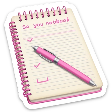 white vintage notebook with some list on it and a pink pen nearby sticker