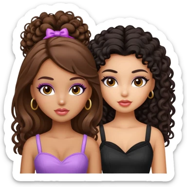 2 pretty bratz fair girls. One has straight brown hair and is tan. One is fair with curly black hair sticker