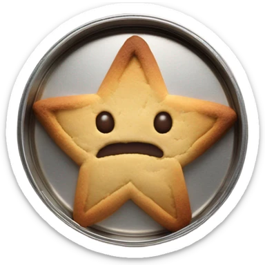 Dalgona cookie in metal tin with start shaped cutout in the middle sticker