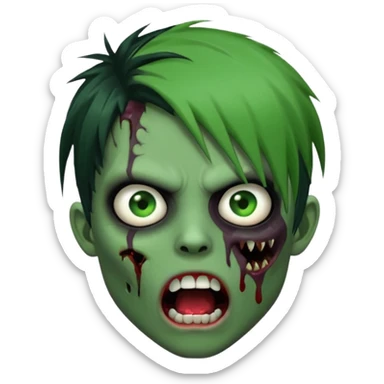  emo zombie black punk hairs green skin middle part with cuts on face and open mouth with fluid coming out of mouth sticker