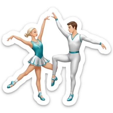Icon for Sports Dance: a white men and women in competitive attire performing a synchronized dance with acrobatic moves, dance shoes, a rhythmic floor, and a competition backdrop. The icon should capture athleticism, technique, and acrobatic precision. Transparent background. sticker
