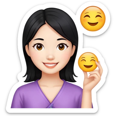 Chinese girl wiz black and front hair, sunny smile sticker