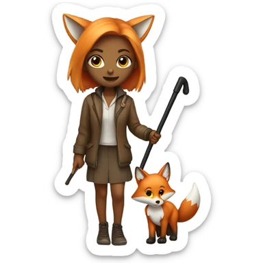 fox girl with a cane in her hand sticker