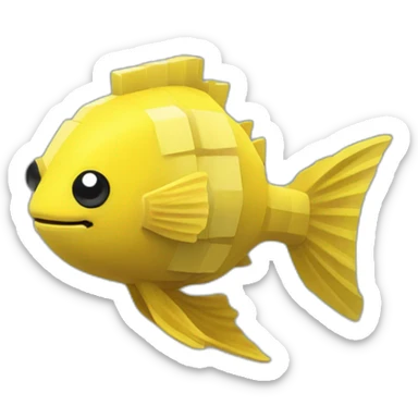 cube yellow fugu fish with two fins and tail in minecraft style full size sticker