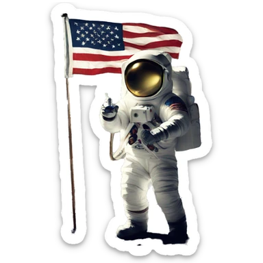 astronaut on moon with flag sticker