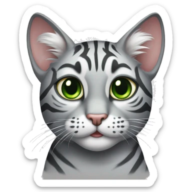 grey tiger tabby cat with green eyes and one ear cut off at the top sticker