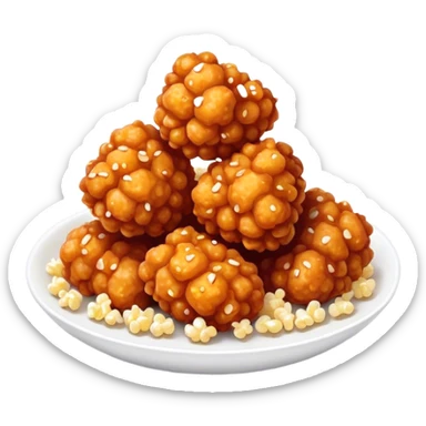 Korean Fried Chicken Cinematic Realistic Korean Fried Chicken Dish Emoji, depicted as bite-sized popcorn chicken pieces generously coated in a glossy, spicy sauce, rendered with crisp textures and dynamic, appetizing lighting. sticker