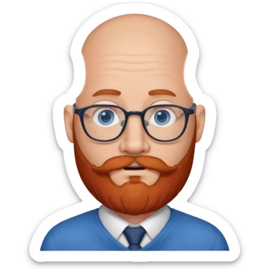 bald man with a big red beard and blue eyes, teacher sticker