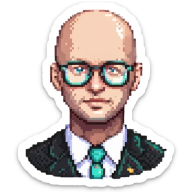 bald man with glasses, head extremely shiny and bright sticker