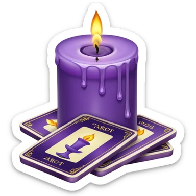 A purple deck of tarot cards and a one candle nearby sticker
