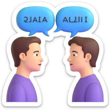 two people facing each other, speech bubbles with different scripts, e.g., Latin and Arabic sticker