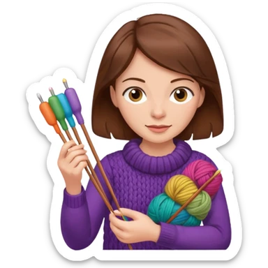  Woman with brown hair no glasses Knitting emoji sticker