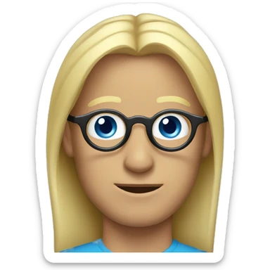 Man with blonde ponytail, round glasses and blue eye sticker