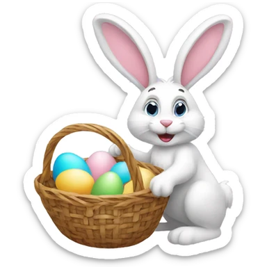 easter bunny with egg basket sticker
