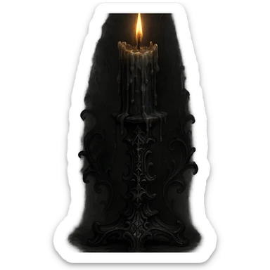 a mysterious gothic candle with dripping wax, dark and ornate, gothic style, moody lighting sticker