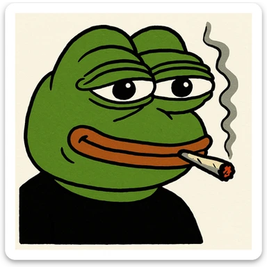 pepe the frog wearing a black shirt, smoking a joint sticker