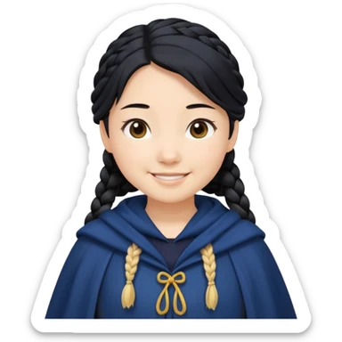 braid black hair, white asian girl, dark blue cloak sticker