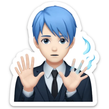 ethereal-pastel-transparent-translucent-gorgeous-spectral-dark-greyish-blue-whitish-gloomy-spectral-anime-poltergeist-man-with-blue-hair-with-a-beautiful-black-suit sticker