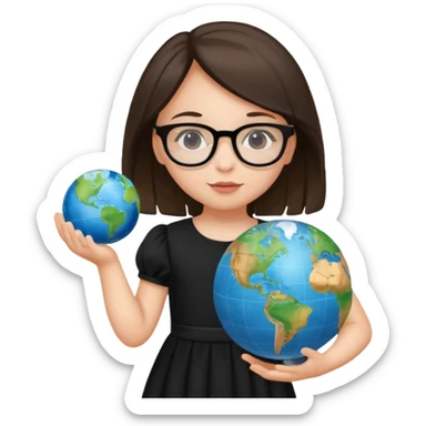 Child girl with globe in hand and glasses black dress sticker