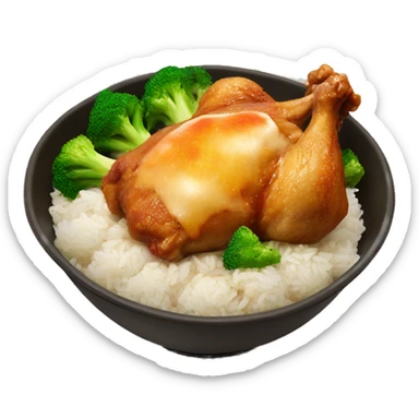 chicken thigh and veggies with rice bowl with sauce sticker