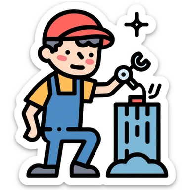 service man fixing equipment sticker