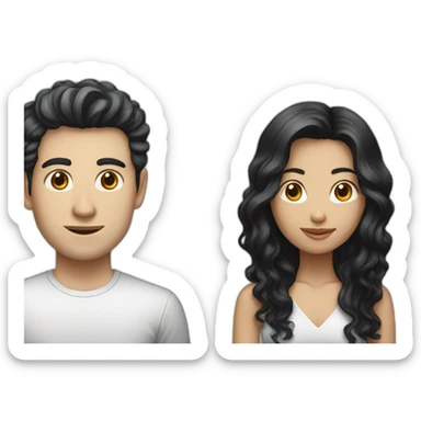 Indonesian girl with long black hair and white man with short curly hair sticker