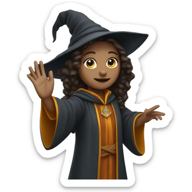 A female young wizard raises right hand sticker