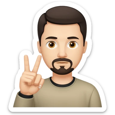 White man with short dark hair and goatee and neutral expression with middle finger.  sticker