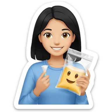 Black hair Girl smiling holding a clear ziploc bag with white powder sticker