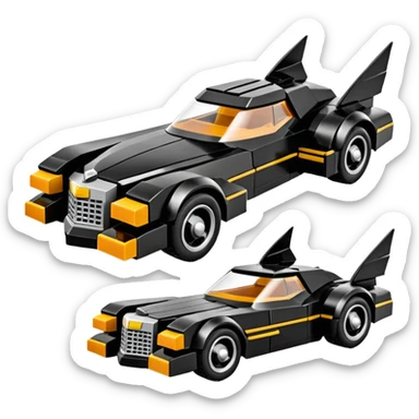  the animated series aerodynamic dark futuristic concept Batmobile loosely based on 1976 Cadillac coupe (flat long straight faceted mechanical body) Lego winged stealthy street hot rod  sticker