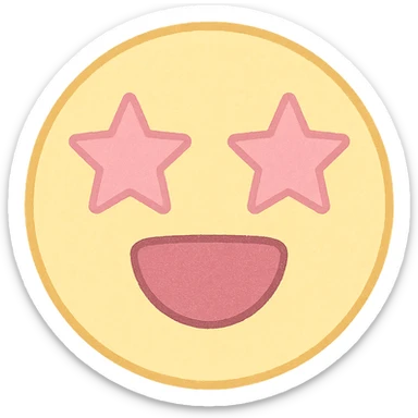 cute emoji, round face, star eyes, open mouth, excited, pastel yellow and pink sticker