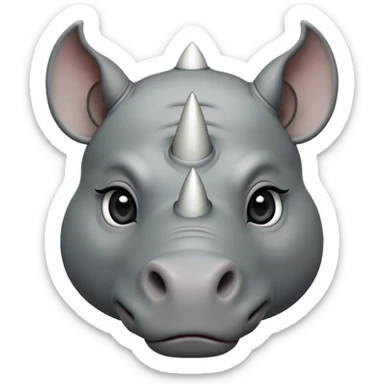cinematic-noble-cute-rhinoceros-portrait-emoji,slate-grey-hide-poised-and-regal,-with-a-massive,-powerful-build-and-a-thick,--deep-set-soulful-piercing-eyes,-simplified-yet-sharp-and-sophisticated-features,-highly-detailed,-large-black-eyes, white horn, front facing sticker