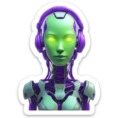 lemon-green-and-purple-neon-Robotic cyborg meditation sticker