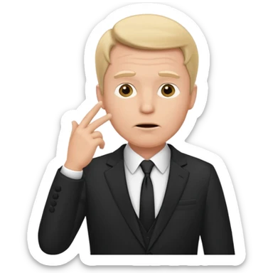 white man in formal suit thinking, hand on mouth, shrugging sticker
