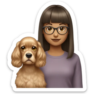 young girl with bangs and glasses with her beige cocker spaniel sticker
