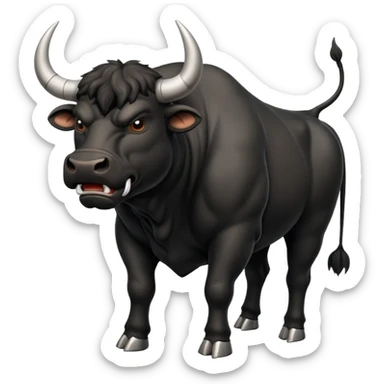 angry black bull pawing the ground, with steam from nostrils sticker