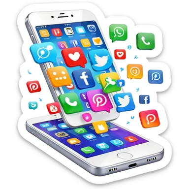 smartphone with social media icons popping out of the screen sticker