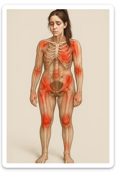 donna con stanchezza cronica frequenti in 3D realistica, donna dolorante immagine anatomica sticker