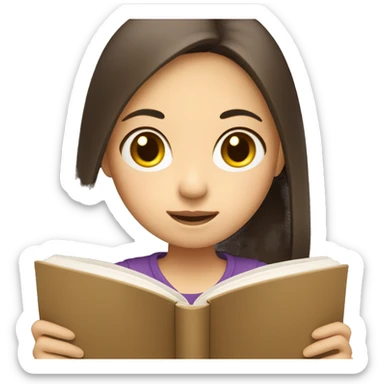 Asian girl with brown hairs reading a book sticker
