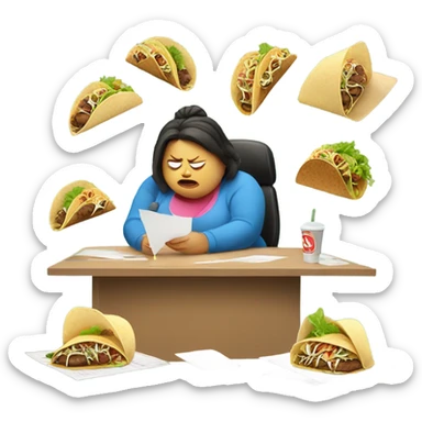Fat women eating tacos while failing a test sticker