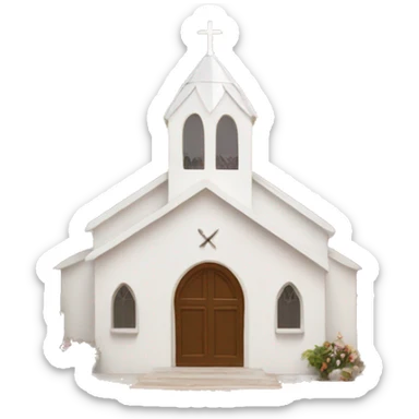 White wedding chapel with mountains and desert in background  sticker