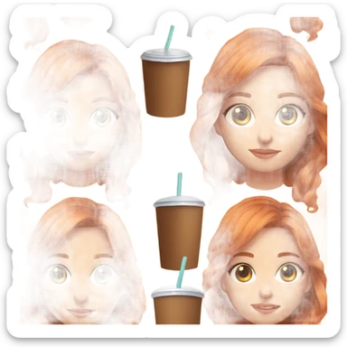Beautiful fair skin long orange red hair girl brown eyes fair skin girly beautiful drinking straw iced ice coffee clean white beautiful sticker