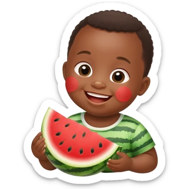 Down syndrome black baby eating watermelon  sticker