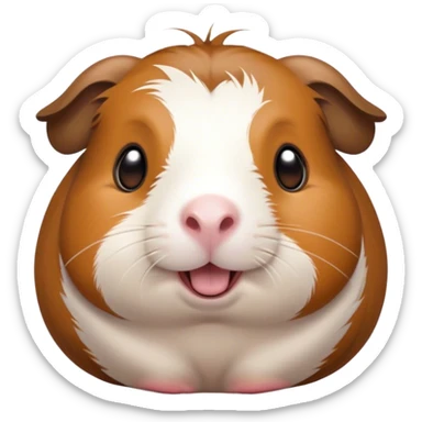 Cinematic Comical Brown and White Banded Guinea Pig Portrait Emoji, Head tilted dramatically with an exaggeratedly amused expression, featuring a striking coat with bold brown and white banding, wide, expressive dark eyes filled with playful disbelief, Simplified yet hilariously expressive features, highly detailed, glowing with a slightly sassy glow, high shine, dramatic yet playful, stylized with an air of cheeky mischief, bright and endearing, soft glowing outline, capturing the essence of a spirited and over-the-top guinea pig, so meme-worthy it feels like it could side-eye its way into internet fame instantly! sticker