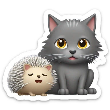 a grey cat and a hedgehog next to it sticker